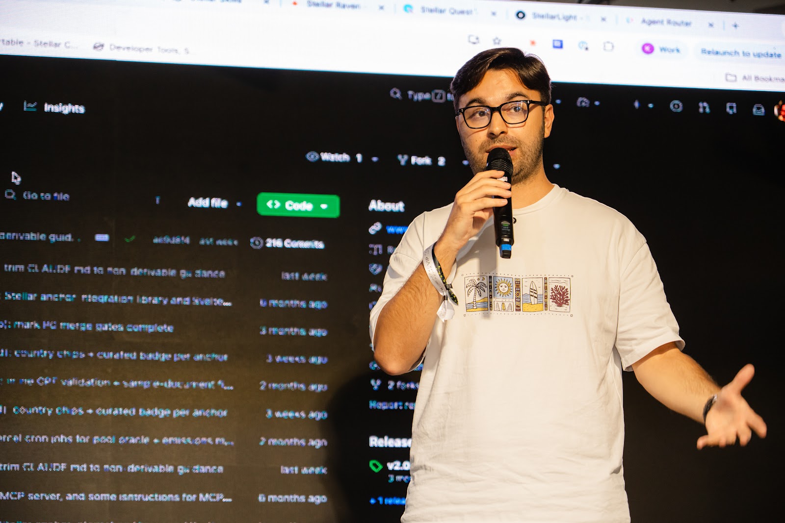 Speaker walking through a GitHub repository on the LED