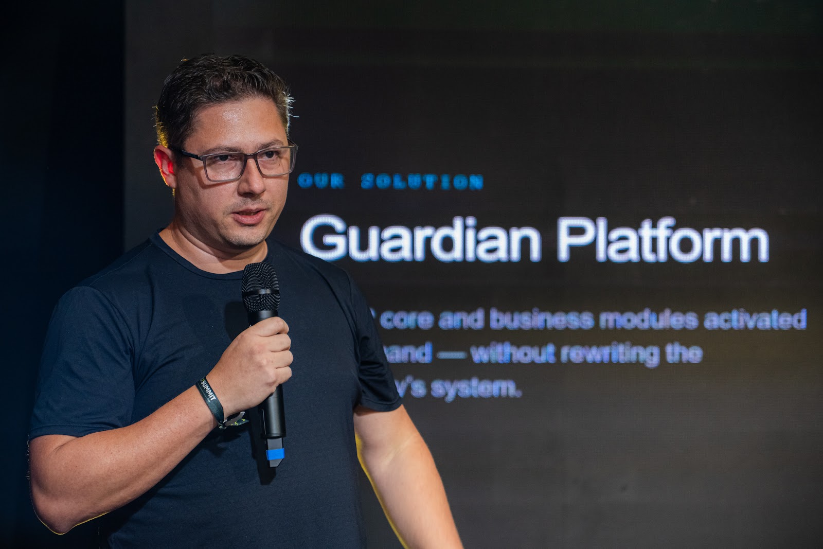 Founder pitching Guardian Platform at the showcase
