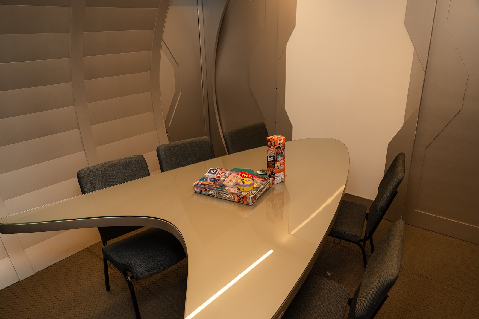 Meeting room with board games on the table